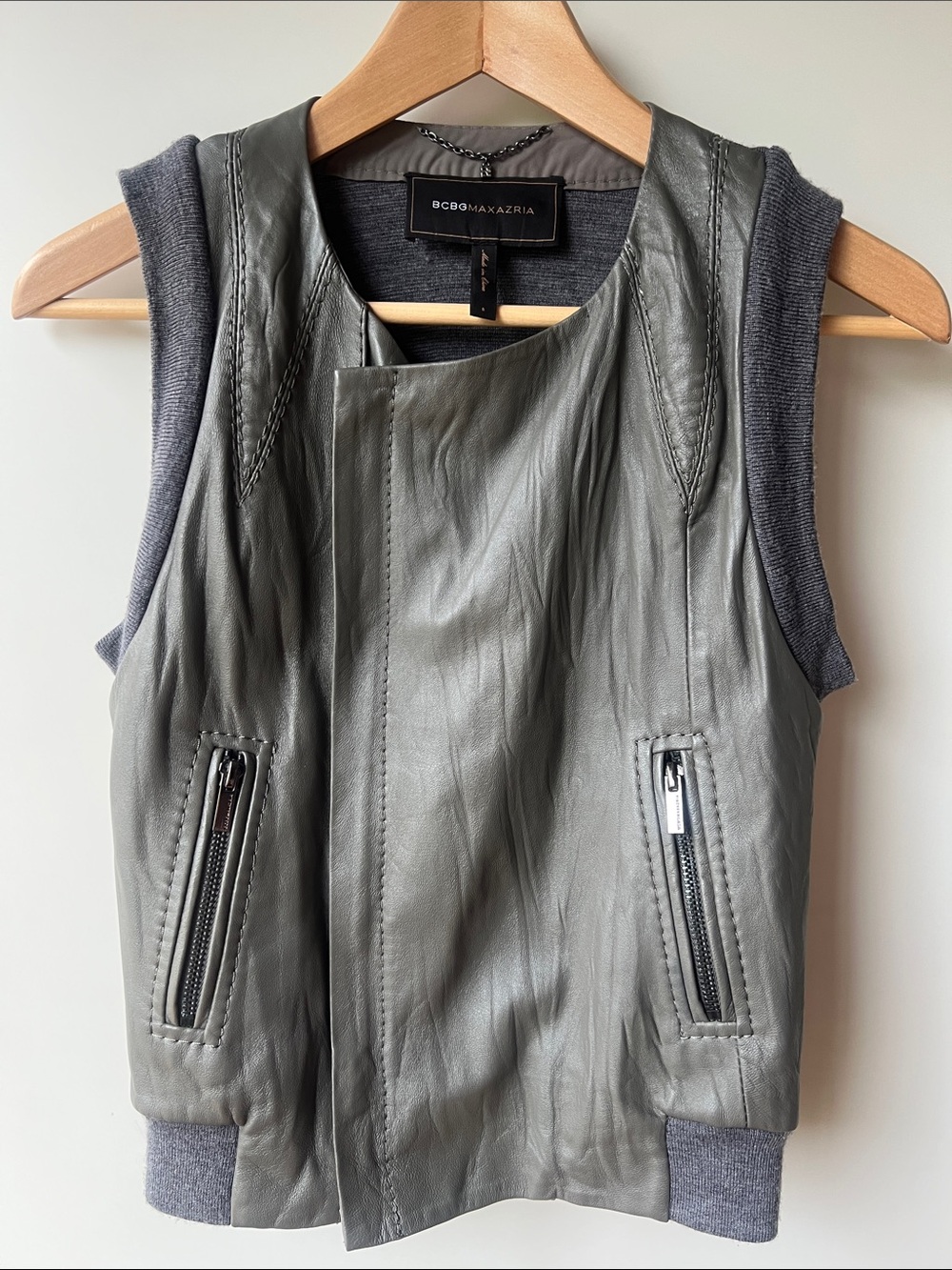 BCBGMaxAzria Gray Leather & Knit Sleeveless Vest